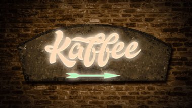 Resim bir tabela ve Almanca kahve yönünü gösteren bir tabela gösteriyor..