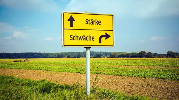 Una Imagen Con Una Señal Apuntando Dos Direcciones Diferentes Alemán — Foto de Stock
