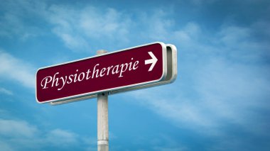 Fizik tedaviyi işaret eden Almanca işaret levhası olan bir resim..