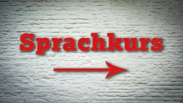Almanca işaretli bir resim dil kursunun yönünü gösteriyor..