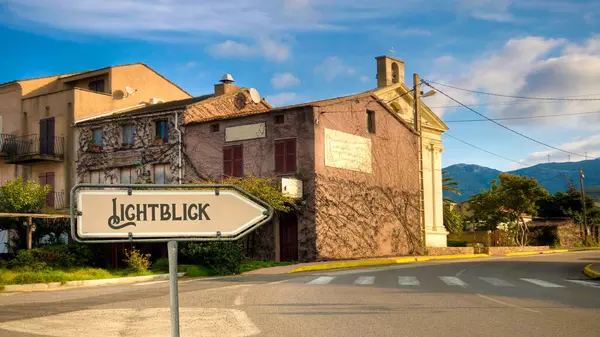 stock image a picture with signposts in the direction of a bright spot in German