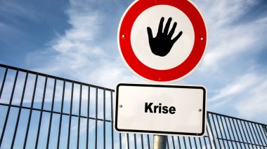 Almanca 'nın iki farklı yönünü gösteren işaret direği olan bir resim. Bir yön ters yöne, diğeri de krize işaret ediyor.