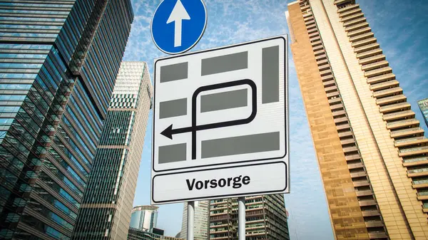 stock image An image with a signpost in German pointing in the direction of precaution.