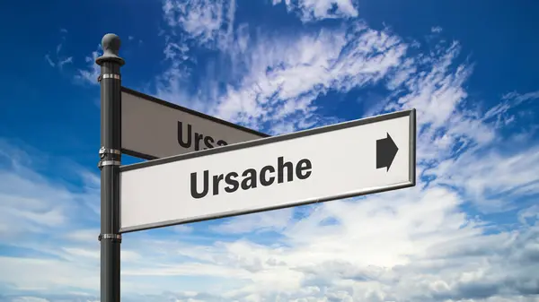 stock image An image with a signpost in German pointing in the direction of cause.