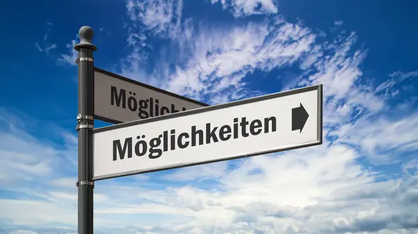 stock image An image of a signpost in German pointing in the direction of opportunities.