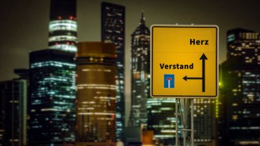 An image with a signpost pointing in two different directions in German. One direction points to the heart, the other points to the mind. clipart