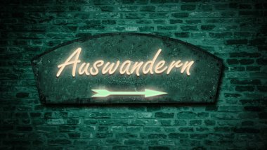Görüntü, Almanca göç ve seyahat tutkusu yönünde bir tabela ve işaret gösteriyor..