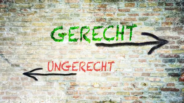 Almanca 'nın iki farklı yönünü gösteren işaret direği olan bir resim. Bir yön doğruluğu işaret eder, diğeri de günahkarı..