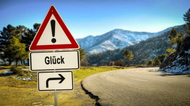 picture shows a signpost and a sign pointing towards luck in german. clipart