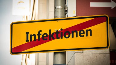 Almanca 'nın iki farklı yönünü gösteren işaret direği olan bir resim. Bir yön hijyene, diğeri enfeksiyonlara işaret ediyor..