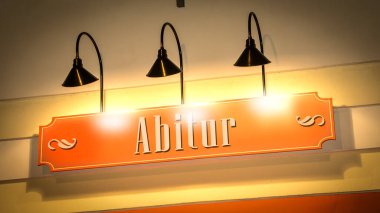 Hayatın lise diplomasını ve Almanca mezuniyetini gösteren bir tabela.