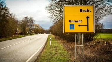 An image with a signpost pointing in two different directions in German. One direction points right, the other points wrong. clipart