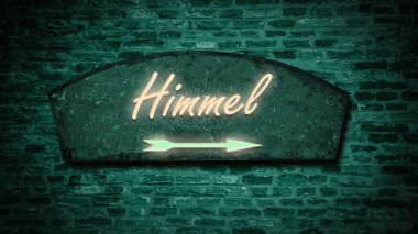 Resim bir tabela ve Almanca cenneti gösteren bir tabela gösteriyor..