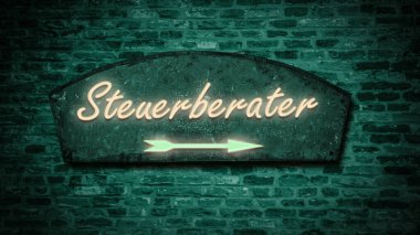 Almanca işaretli bir resim bir vergi danışmanına işaret ediyor..