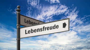 Almanca 'da yaşam sevinci yönündeki levhaları olan bir resim.