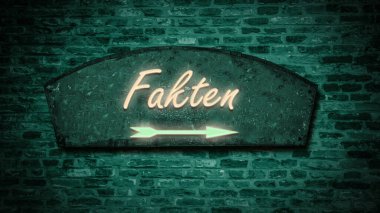 Fotoğraf, Almanca gerçekleri gösteren bir levha ve işaret gösteriyor..