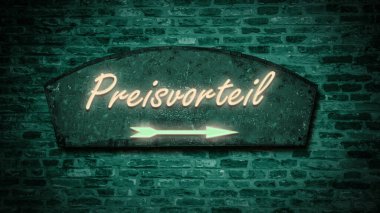 Fiyat avantajı yönünü işaret eden Almanca işaretli bir resim.