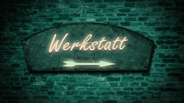 Garajı işaret eden Almanca bir işaret levhası olan bir resim..