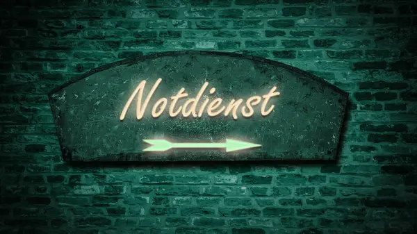 Almanca işaretli bir resim. Acil servis yönünü gösteriyor..