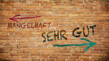 Almanca 'nın iki farklı yönünü gösteren işaret direği olan bir resim. Bir yön çok iyi, diğeri fakirleri gösteriyor..