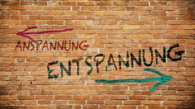 Almanca 'nın iki farklı yönünü gösteren işaret direği olan bir resim. Bir yön gevşemeye, diğer yön gerilime işaret ediyor..