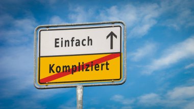 Almanca 'nın iki farklı yönünü gösteren işaret direği olan bir resim. Bir yön Basit, diğeri Karmaşık 'ı işaret ediyor..