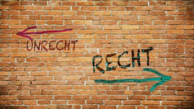 Almanca 'nın iki farklı yönünü gösteren işaret direği olan bir resim. Bir yön doğru, diğeri yanlış..