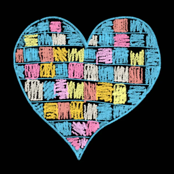 Heart. Bright illustration for postcards, posters. Stylized image: colored crayons. Mosaic.