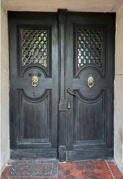 An old stylish door with decoration.