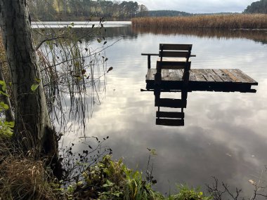 Güzel bir akşam manzarası. Bulutlar. Sudaki ağaçların ve bulutların yansıması..