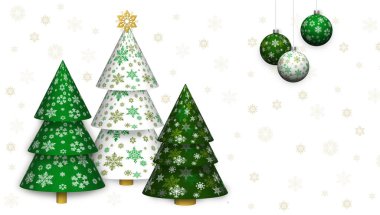 Geometrik tatil ağaçları. Yeni yıl ve Noel. Kopyala uzayı ile pankart. Kar taneleri.