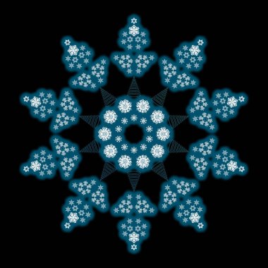 Tebrik kartı, davetiye, pankart, kumaş, ambalaj kağıdı ve ağ için kar tanesi. Yılbaşı ve Noel geleneksel süslemeleri. Kış simgeleri koleksiyonu.