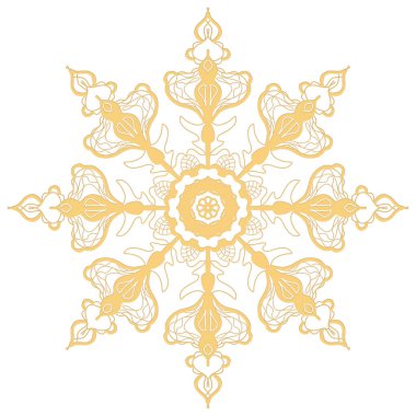 Altın kar tanesi beyaz arka planda izole edilmiş. Yeni Yıl ve Noel illüstrasyonu.