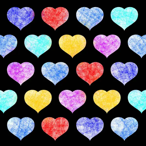 Colorful Cheerful Background Multi Colored Hearts Black Background Web Printing — Stock Photo, Image