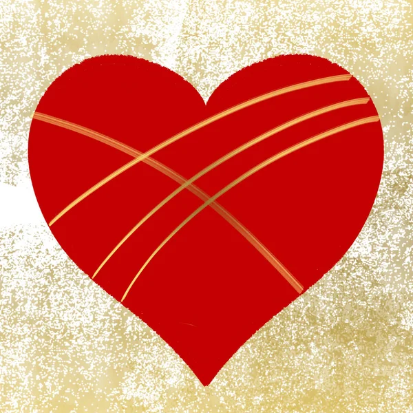Red Heart Golden Background Dry Paint Effect Illustration Element Background — Stock Photo, Image