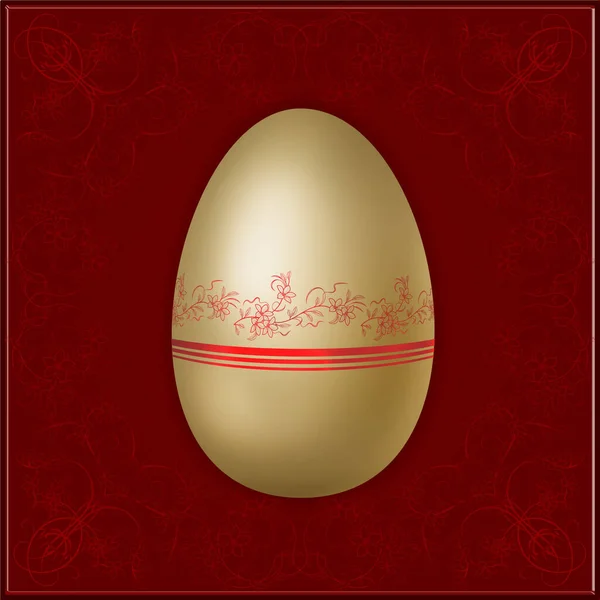 Easter illustration. Golden Easter egg. Golden Easter eggs with floral design. Gold and red.Red background.