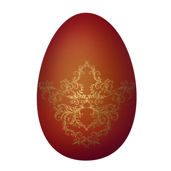 Easter illustration. Easter egg. Red egg with gold decoration. Isolated on white background.