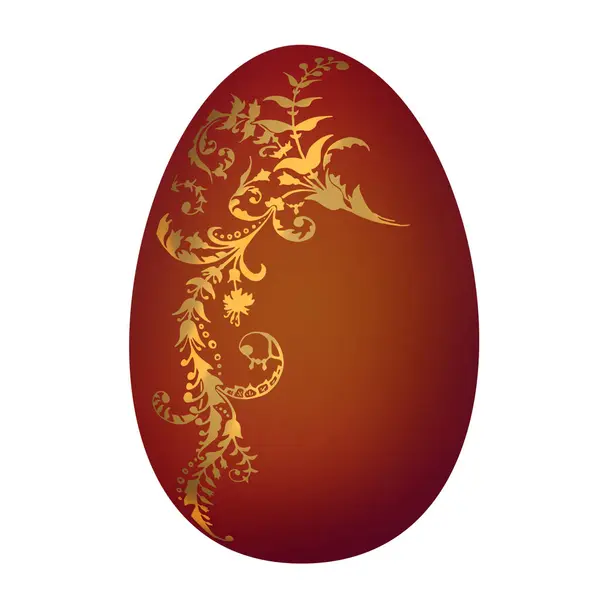 Easter illustration. Easter egg. Red egg with gold decoration. Isolated on white background.
