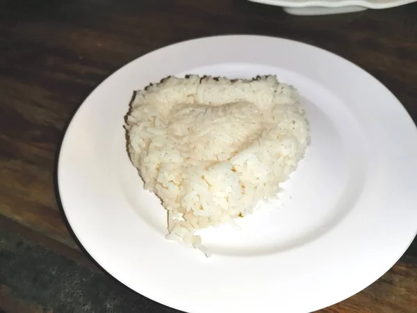 Heart Shaped Rice White Plate — Stock Photo, Image