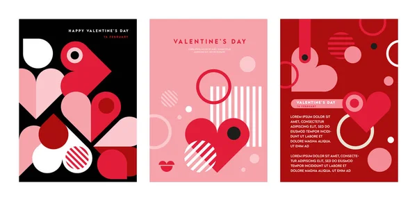 Romantic Vector Abstract Geometric Greeting Card Set Hearts Circles Rectangles Vector de stock