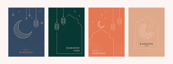 Colección Estilo Moderno Ramadan Mubarak Eid Fitr Tarjetas Felicitación Con — Vector de stock