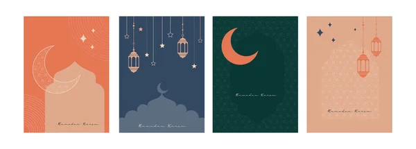 Collection Modern Style Ramadan Mubarak Eid Fitr Greeting Cards Minimal — Stock Vector