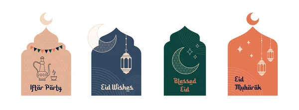 Gyűjteménye Modern Stílus Ramadan Mubarak Eid Fitr Üdvözlőlapok Minimális Boho — Stock Vector