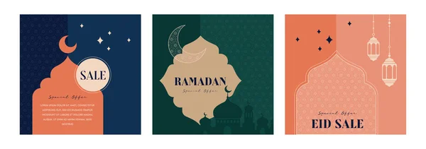 Ramadan Vendita Intestazione Web Banner Design Set Con Poster Design — Vettoriale Stock