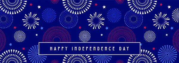 Juli Hari Kemerdekaan Fireworks Latar Belakang Confetti Spanduk Happy Independence - Stok Vektor