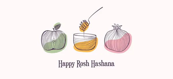 Rosz Haszana Żydowskie Święto Tłumaczenie Hebrajskiego Szczęśliwego Nowego Roku Jabłko Grafika Wektorowa