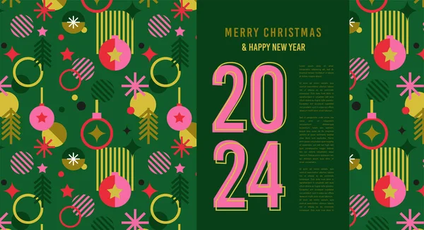 圣诞快乐公寓现代设计 圣诞装饰品和圣诞装饰品 平面几何卡通风格的彩色矢量插图 — 图库矢量图片