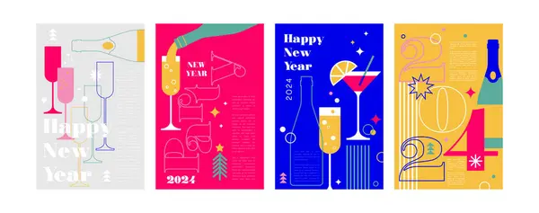 新年快乐 横幅和卡片设计与鸡尾酒 用几何粗体表示的矢量插图 免版税图库插图