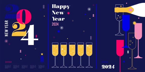 Feliz Año Nuevo Póster Banner Diseño Tarjetas Ilustración Vectorial Gráficos Vectoriales