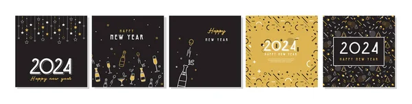 Šťastný Nový Rok2024 Kolekce Pozdrav Pozadí Designu Nový Rok Sociální Stock Vektory